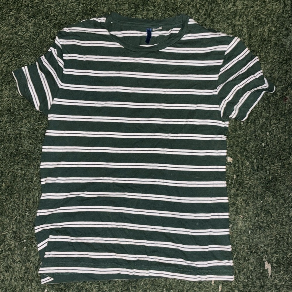H&M green striped shirt